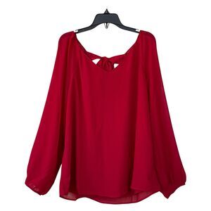 NWT Kasper Raglan Sleeve Bow Back Blouse Top Red V Neck Soft Women’s Small Size